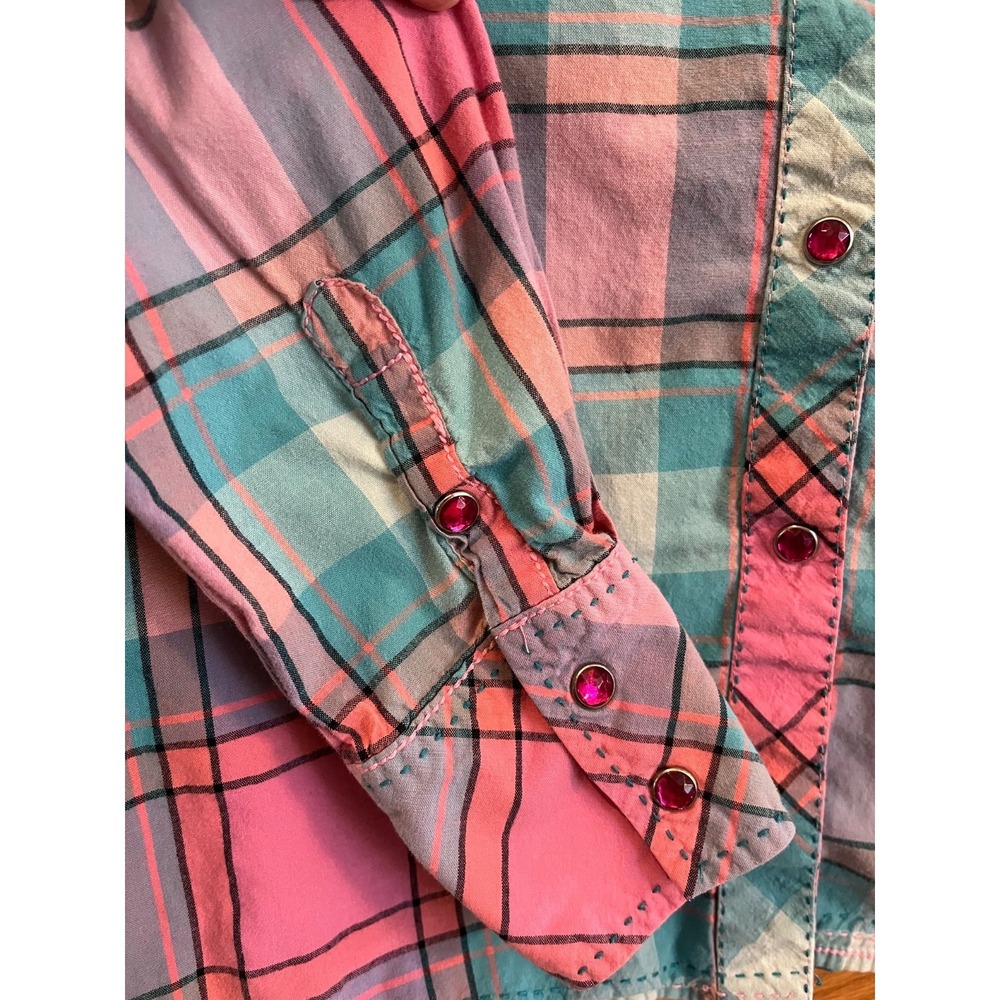 Cowgirl Up Pink Plaid Sequin Snap Shirt Womens Small Western Rodeo - Picture 6 of 12